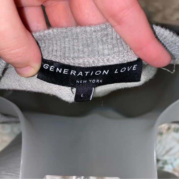 Generation Love grey distressed V neck sweatshirt with white varsity stripes - Picture 6 of 7